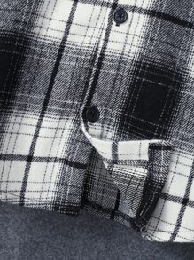 SHEIN Tween Boy Plaid Patched Pocket Hooded Shirt Without Tee - Black and White - View 4