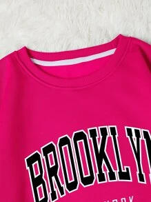 INAWLY 字母图案保暖内衬卫衣，长袖上衣，毕业季、教师节、返校季套头衫 - 玫紅色 - 查看 4