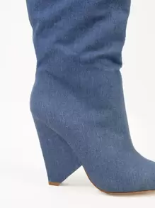 SHUZIA 褶邊牛仔尖頭高跟靴子 - 藍色 - 查看 2