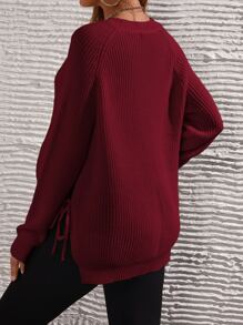 SHEIN Maternidad Jersey de manga raglán con abertura con nudo lateral - Burdeos - Ver 2