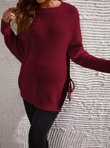 SHEIN Maternidad Jersey de manga raglán con abertura con nudo lateral - Burdeos - Ver 5
