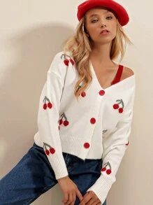 RueChic Casual Fruit & groenten Cardigan Voorpand met Knoopjes