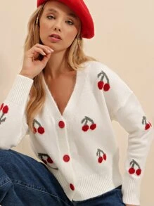 RueChic Casual Fruit & groenten Cardigan Voorpand met Knoopjes