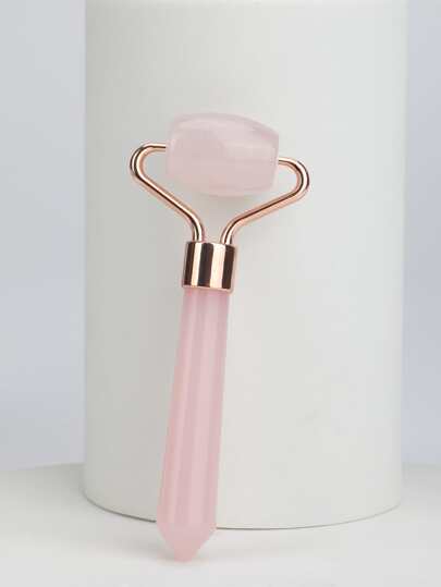 1 件玫瑰石英眼部按摩滚轮天然玉石滚轮亚克力手柄面部按摩器面部滚轮面部刮痧护肤工具适合女性、美容、护肤产品、水疗、自我护理、护肤工具、面部护理、美容师用品、按摩、面部按摩工具、面部滚轮