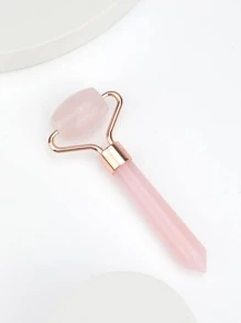 1 件玫瑰石英眼部按摩滚轮天然玉石滚轮亚克力手柄面部按摩器面部滚轮面部刮痧护肤工具适合女性、美容、护肤产品、水疗、自我护理、护肤工具、面部护理、美容师用品、按摩、面部按摩工具、面部滚轮