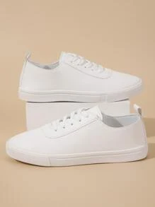 Lace-Up Front Skate Shoes,Women's White Round-Toe Lace-Up Foreign Trade Classic Shoes Campus Style Shoes - White - View 5