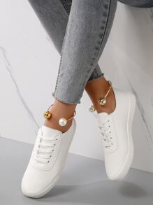 Lace-up Front Skate Shoes - White - View 1