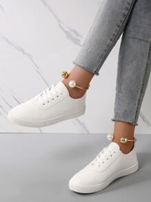 Lace-up Front Skate Shoes - White - View 2