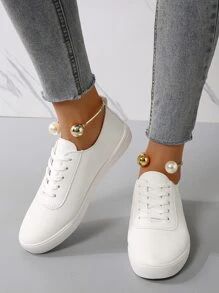 Lace-up Front Skate Shoes - White - View 5