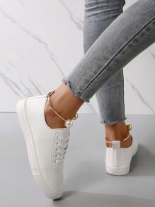 Lace-up Front Skate Shoes - White - View 4