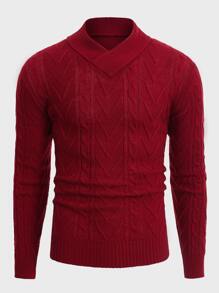 Manfinity Men Cable Knit Jumper - Burgundy - View 2
