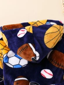 Niños Bata de dormir fútbol con capucha con cinturón de franela - Azul Marino - Ver 5