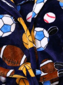 Niños Bata de dormir fútbol con capucha con cinturón de franela - Azul Marino - Ver 6