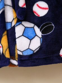 Niños Bata de dormir fútbol con capucha con cinturón de franela - Azul Marino - Ver 7