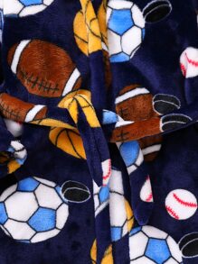 Niños Bata de dormir fútbol con capucha con cinturón de franela - Azul Marino - Ver 8
