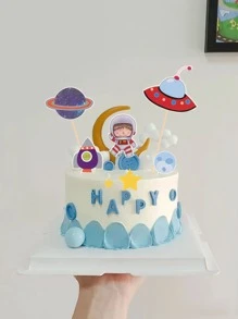 7入組飛船和宇航員裝飾蛋糕裝飾 - 彩色 - 查看 2