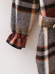 小女童格紋荷葉袖繫腰帶洋裝