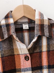 小女童格紋荷葉袖繫腰帶洋裝