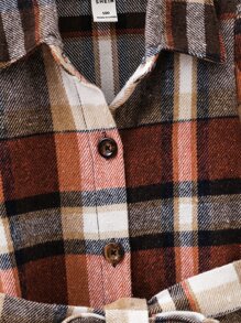 小女童格紋荷葉袖繫腰帶洋裝