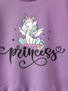 SHEIN 小女童獨角獸和字母圖案運動衫 - 紫色 - 查看 3