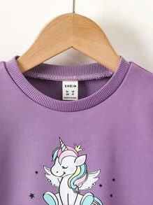 SHEIN 小女童獨角獸和字母圖案運動衫 - 紫色 - 查看 4