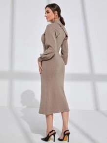 Modelyn 小高領燈籠袖女式緊身短套衫套頭毛衣和毛衣裙