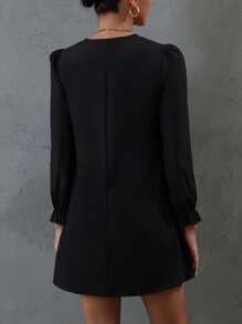 SHEIN Clasi Guipure Lace Insert Flounce Sleeve Dress - Black - View 2