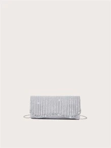 華麗,優雅,進口,安靜的豪華閃片,時尚,豪華,閃亮的華麗晚禮服手提包,女士鏈式肩背包,華麗明亮的小方包晚禮服包包,派對女孩,女人,新娘完美適合派對,婚禮,舞會,晚宴/宴會 - 銀色 - 查看 1