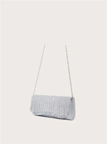 華麗,優雅,進口,安靜的豪華閃片,時尚,豪華,閃亮的華麗晚禮服手提包,女士鏈式肩背包,華麗明亮的小方包晚禮服包包,派對女孩,女人,新娘完美適合派對,婚禮,舞會,晚宴/宴會 - 銀色 - 查看 2