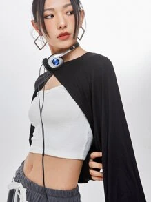 DAZY Raglan Sleeve Super Crop Top Without Camisole - Black - View 7