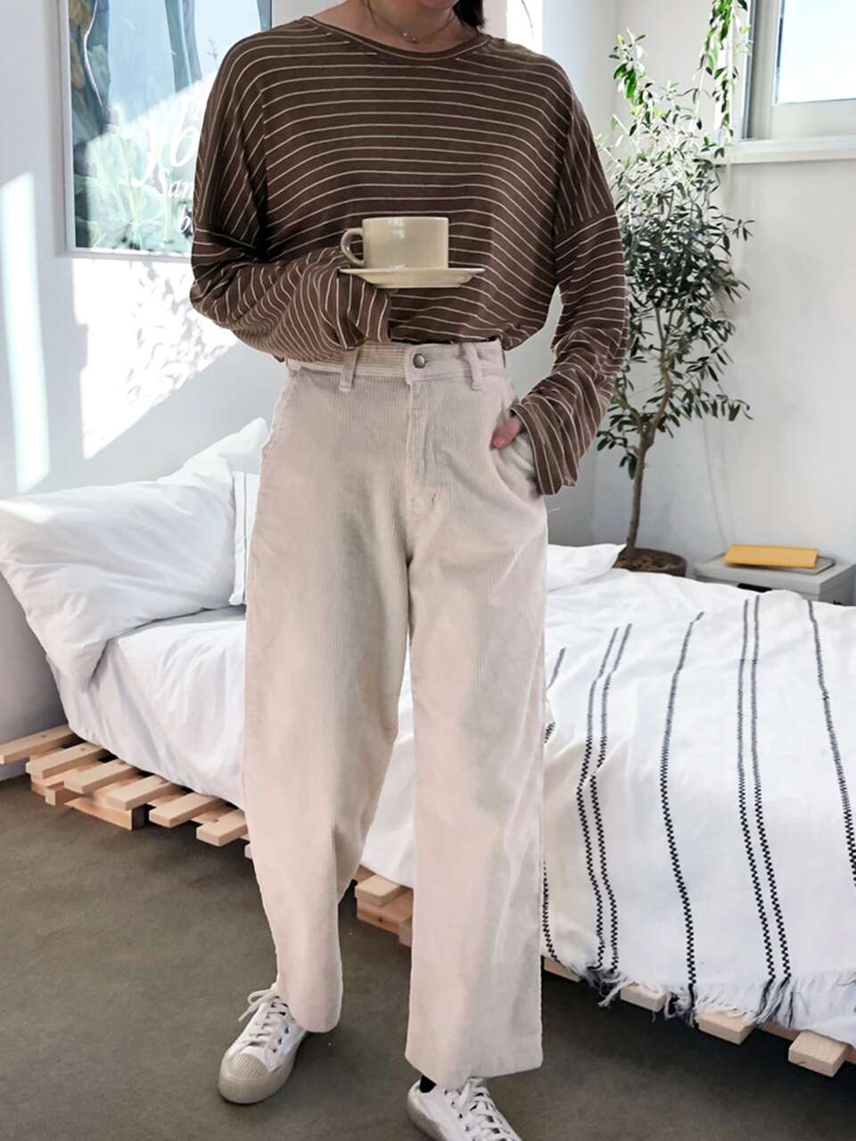 Striped Drop Shoulder Tee,Fall Clothes,Back To School Clothes Long Sleeve Women Tops
