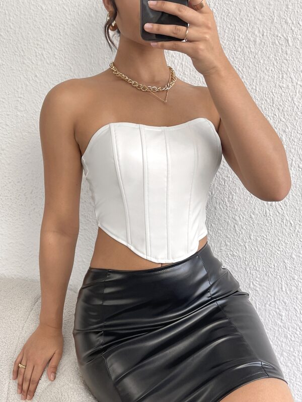 SHEIN Privé Tube Top mit Reißverschluss hinten, PU Leder