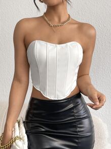 SHEIN Privé Zip Back PU Leather Tube Top - White - View 4