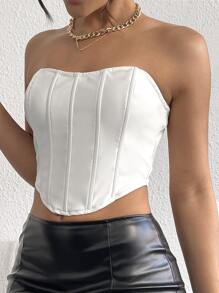 SHEIN Privé Zip Back PU Leather Tube Top - White - View 5