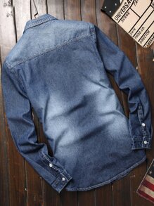 Manfinity Homme Men Cotton Bleach Wash Denim Shirt Without Tee - Dark Wash - View 2