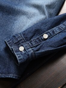 Manfinity Homme Men Cotton Bleach Wash Denim Shirt Without Tee - Dark Wash - View 3