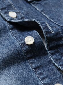 Manfinity Homme Men Cotton Bleach Wash Denim Shirt Without Tee - Dark Wash - View 4