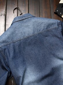 Manfinity Homme Men Cotton Bleach Wash Denim Shirt Without Tee - Dark Wash - View 5