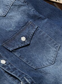 Manfinity Homme Men Cotton Bleach Wash Denim Shirt Without Tee - Dark Wash - View 6