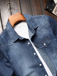 Manfinity Homme Men Cotton Bleach Wash Denim Shirt Without Tee - Dark Wash - View 8