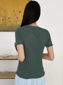 DAZY Lettuce Trim Ribbed Knit Tee Summer - Dark Green - View 2