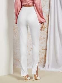 SHEIN Split Hem Skinny Trousers - White - View 2