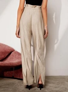 BizChic Paperbag Waist Belted Palazzo Pants - Khaki - View 2