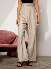 BizChic Paperbag Waist Belted Palazzo Pants - Khaki - View 7