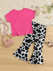 小女童長頸鹿印花T恤帶奶牛圖案喇叭褲 - 彩色 - 查看 2