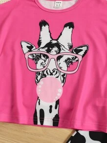 小女童長頸鹿印花T恤帶奶牛圖案喇叭褲 - 彩色 - 查看 3