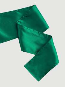 SHEIN MOD Lantern Sleeve Tie Back Satin Top - Dark Green - View 5