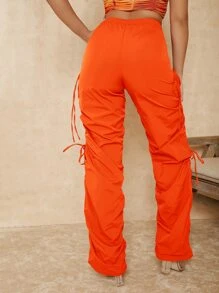 SHEIN SXY Neon Orange Cut Out Drawstring Side Trousers - Orange - View 2