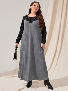 EMERY ROSE Plus Contrast Lace Tunic Dress - Grey - View 1