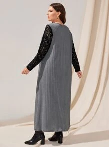 EMERY ROSE Plus Contrast Lace Tunic Dress - Grey - View 3